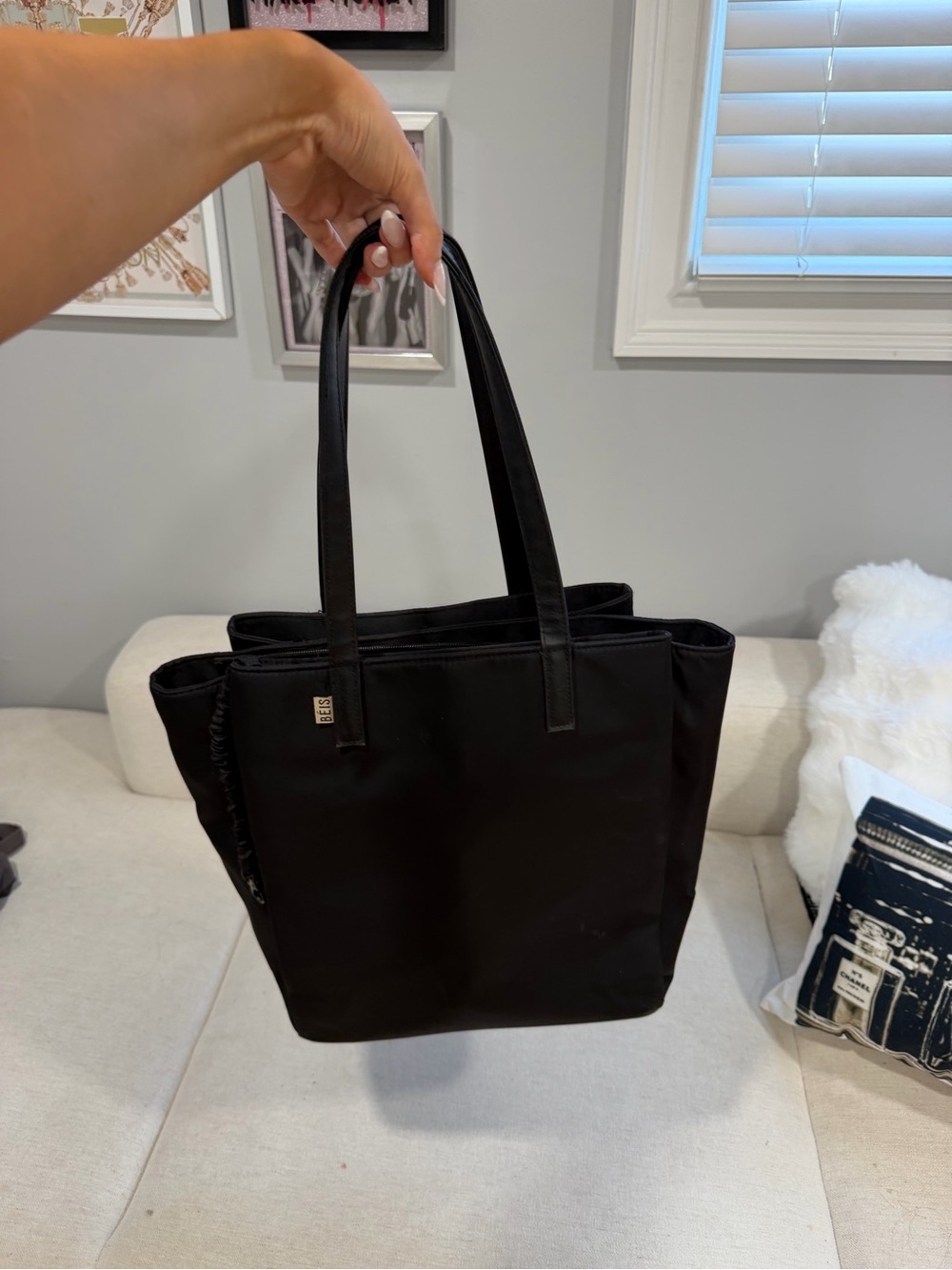 BEIS Black Nylon Tote with Shoulder Straps